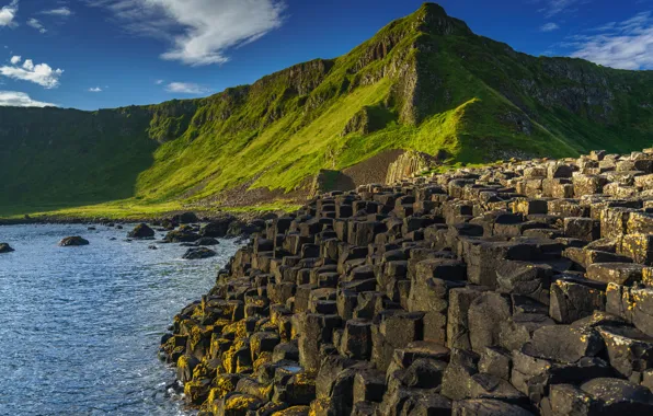 Picture mountains, stones, coast, Northern Ireland, Giant's Causeway