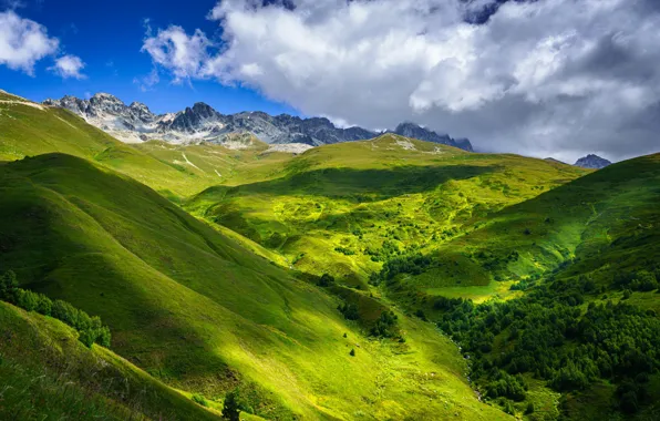 The sky, clouds, mountains, Georgia, Near Tetnuldi, Upper Svaneti