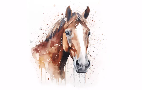 Face, horse, horse, portrait, divorce, watercolor, white background, painting