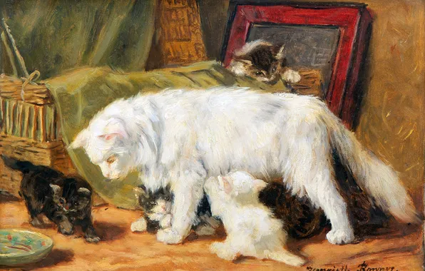 Picture Cats, Kittens, Picture, Henrietta Ronner-Knipe, Henriette Ronner-Knip, The Belgian artist, A mother cat with her …