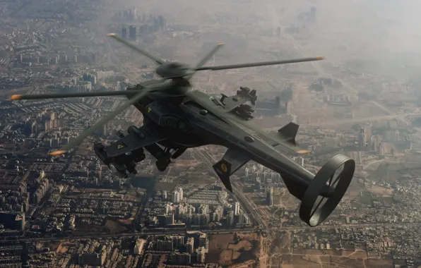 The city, helicopter, Military helicopter