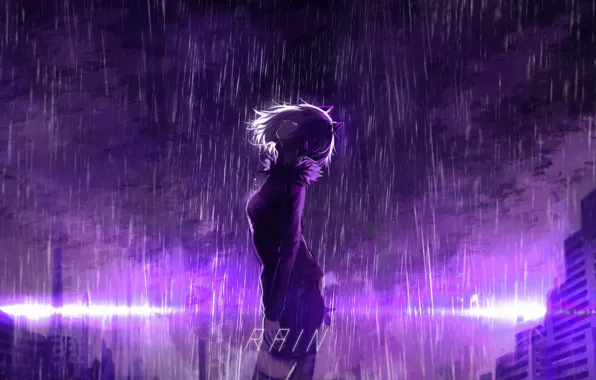 Picture anime, light, city, the city, anime, girl, neon, rain