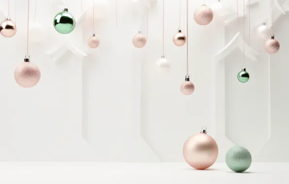 Balls, Christmas, New year, light background, Christmas decorations, AI art, neural network