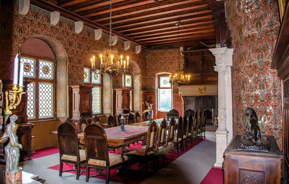 Table, Windows, chairs, arch, dining room