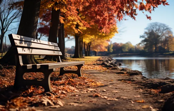 Picture autumn, leaves, bench, Park, nature, park, autumn, leaves