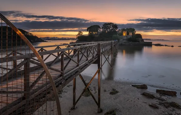 Picture sunset, bridge, lake