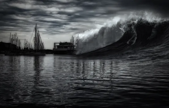 The sky, storm, element, wave, yacht
