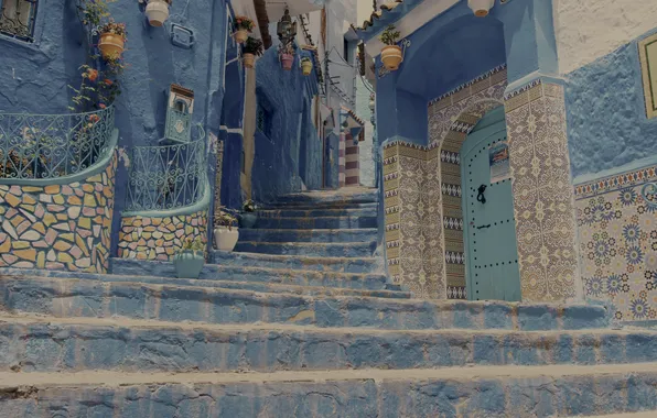Blue, alley, stairways, 8K