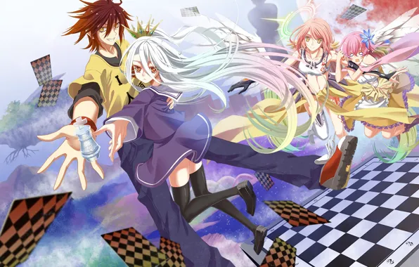Girl, game, anime, art, guy, two, No Game No Life, No Game No Life