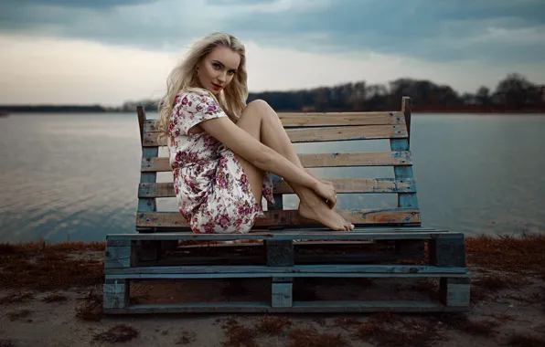 Summer, look, girl, pose, river, dress, Damian Feather