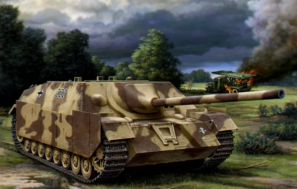 Picture war, art, painting, tank, ww2, Jagdpanzer IV Sd. Car. 162 – 75mm L/70