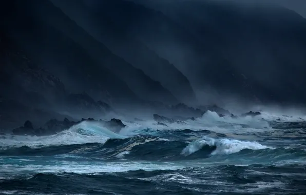 Picture sea, wave, storm, rocks, the evening, dark, waves, storm
