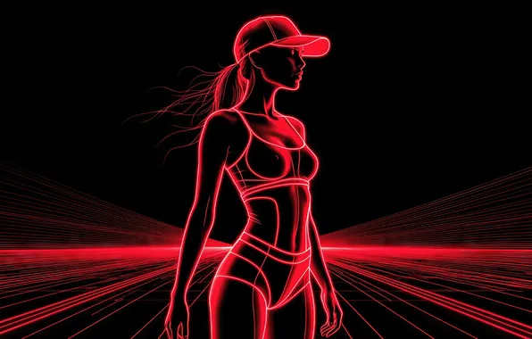 Picture girl, silhouette, sportswoman, neon