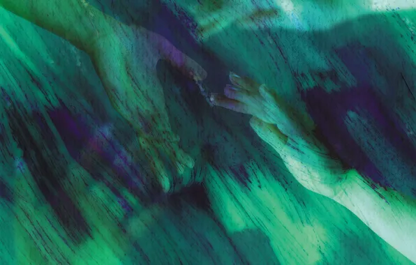 Purple, abstraction, green, color, divorce, hands, touch, strokes