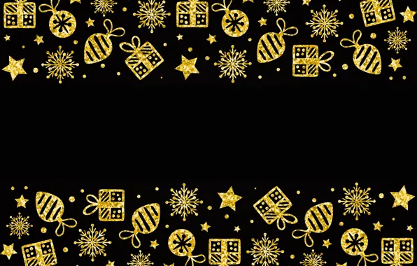 Decoration, gold, pattern, New Year, Christmas, golden, black background, Christmas