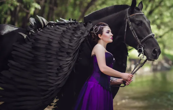 Look, girl, pose, horse, horse, Pegasus, Diana Lipkina