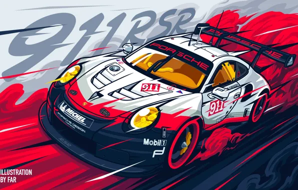 Car, Porsche, smoke, digital art, artwork, race cars, vehicle, illustration