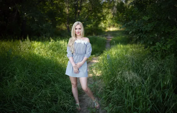 Picture Girl, Grass, Green, Dress, Blond, Sight