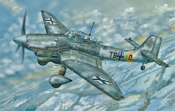 Picture war, art, airplane, aviation, ww2, JU-87 Stuka