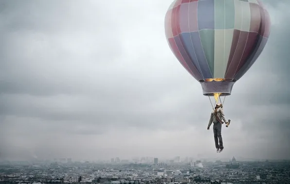 The city, balloon, creative, fire, people, flight, could