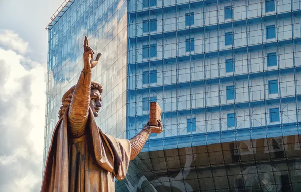 Picture glass, the city, monument, library, buildings, Minsk
