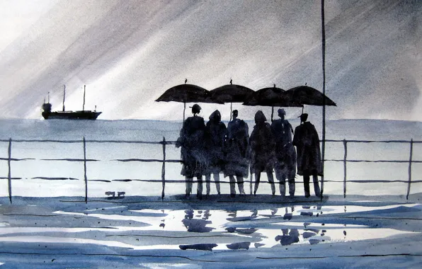 Sea, people, picture, watercolor