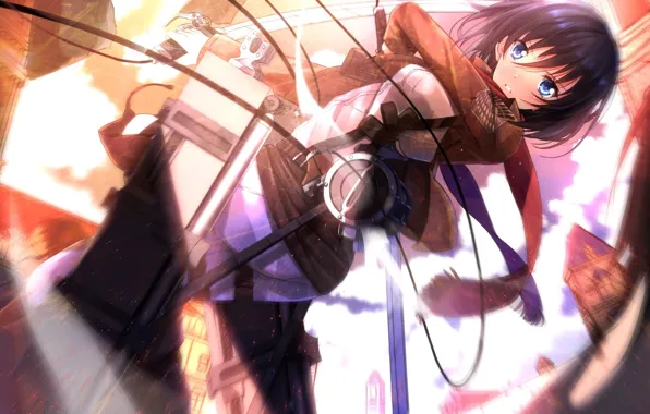 Attack, the battle, swords, military uniform, shingeki no kyojin, mikasa ackerman, the invasion of the …
