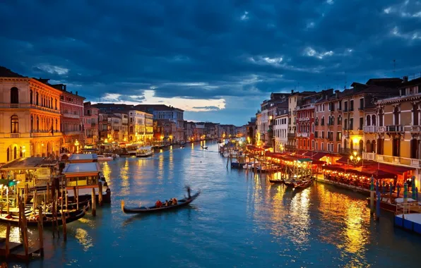 Clouds, lights, home, boats, the evening, channel, Venice, gondola