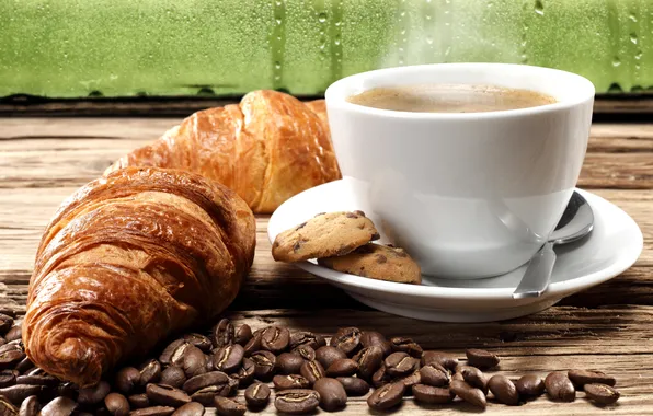 Picture coffee, cookies, coffee beans, coffee, croissants, biscuits, coffee beans, growing