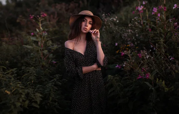 Girl, sweetheart, model, Nature, brunette, Wallpaper, Portrait, Hat