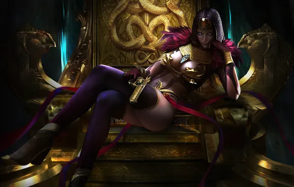 Gun, Egypt, Fantasy, Art, Art, Queen, Fiction, The throne