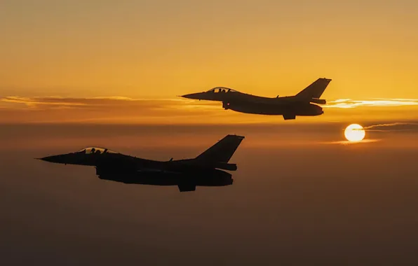 Sunset, f-16, turkish air force