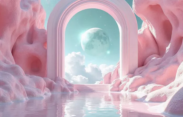 The sky, dawn, planet, morning, gate, fantasy, arch, haze