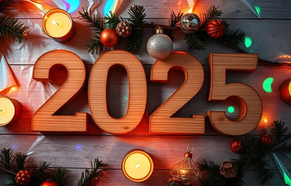 Balls, light, lights, Board, candles, figures, New year, needles