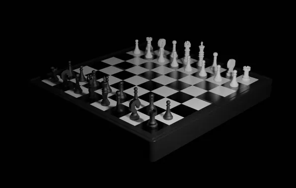 Picture the game, minimalism, chess, black background, render