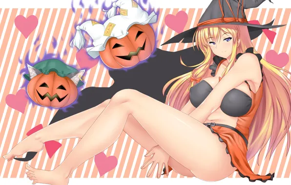 Kawaii, girl, halloween, hat, boobs, big, breast, anime