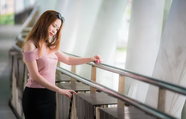Girl, pose, brown hair, Asian, bokeh