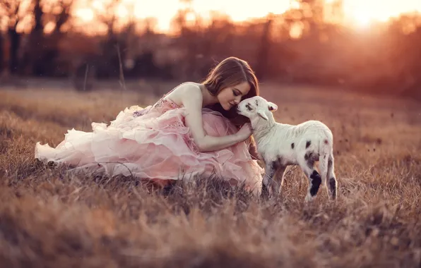 Picture girl, mood, dress, goat