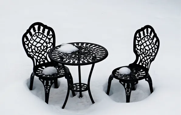 Snow, table, toys, chairs