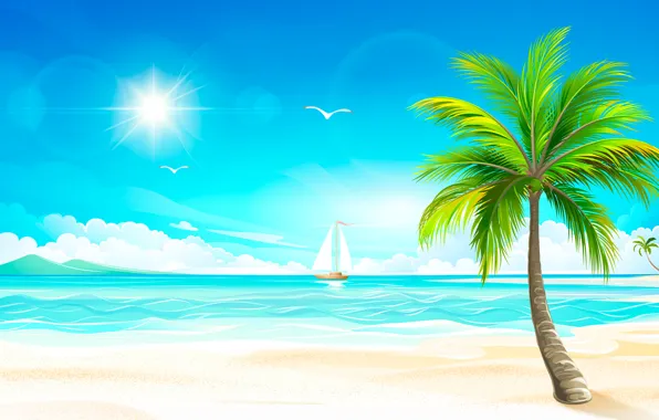 Picture sea, the sun, tropics, Palma, sailboat