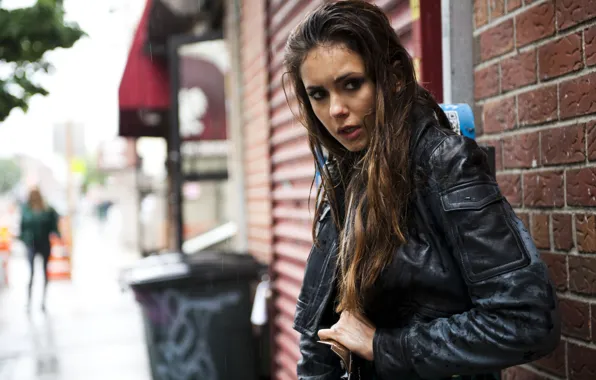 Picture look, rain, street, model, hair, actress, jacket, photographer, Nina Dobrev, Nina Dobrev, 2012, wet, photoshoot, …