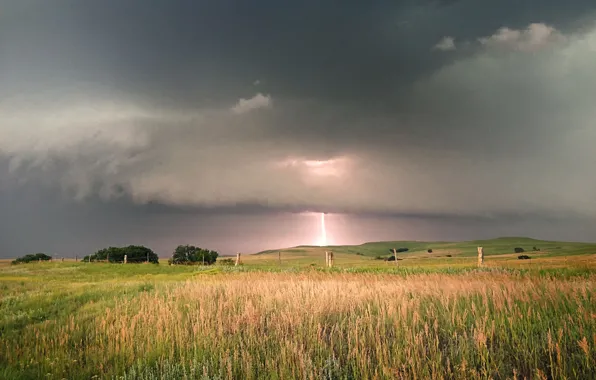 The storm, field, trees, clouds