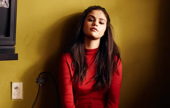 Makeup, actress, brunette, hairstyle, photographer, singer, in red, Selena Gomez