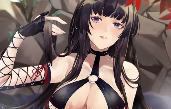 Girl, sexy, wet, cleavage, long hair, boobs, anime, beautiful
