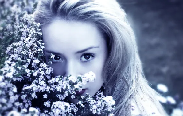 Girl, flowers, background