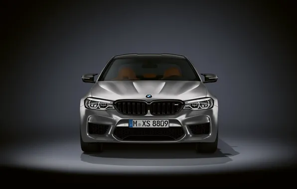 Picture grey, background, BMW, sedan, front view, dark, 4x4, 2018