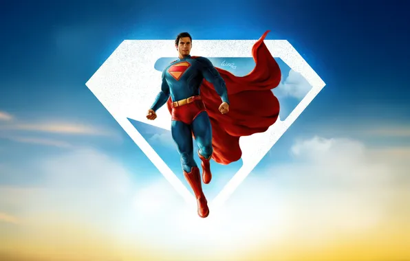The sky, background, figure, logo, art, costume, Superman, superhero