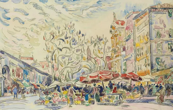Figure, watercolor, the urban landscape, Paul Signac, Paul Signac, Nice. Cours Saleya