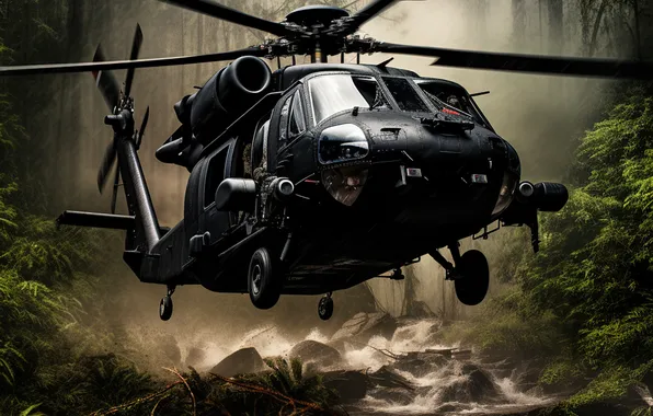 Trees, Forest, Helicopter, Digital art, AI art, The Art of Artificial Intelligence, Neural network, Military …