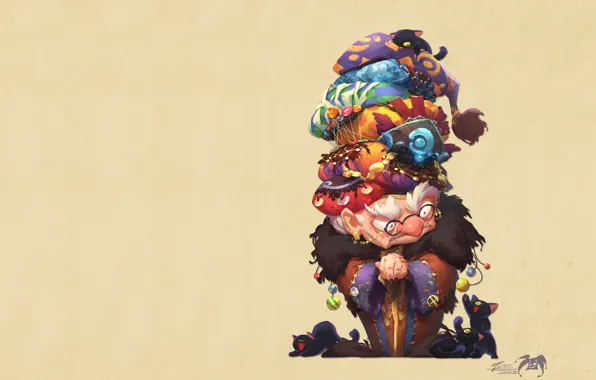 Cat, cat, art, cane, witch, Granny, children's, Yare Yue